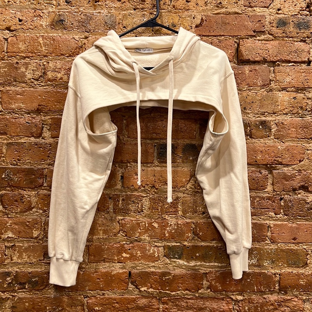 Zara Cream Cropped Hoodie